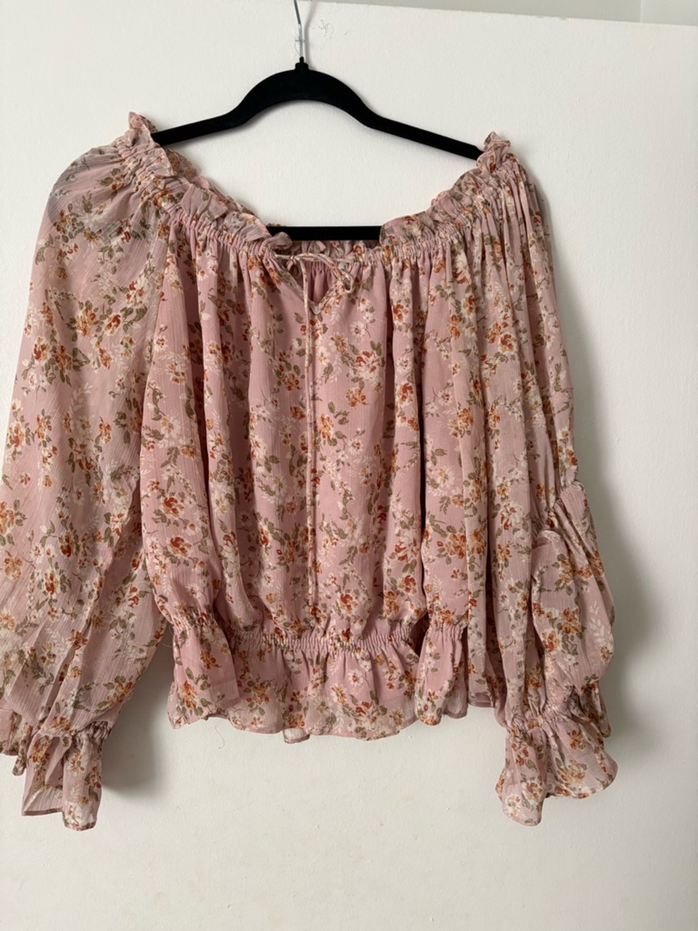 Dress Forum Pink Floral Off-Shoulder Peasant Blouse